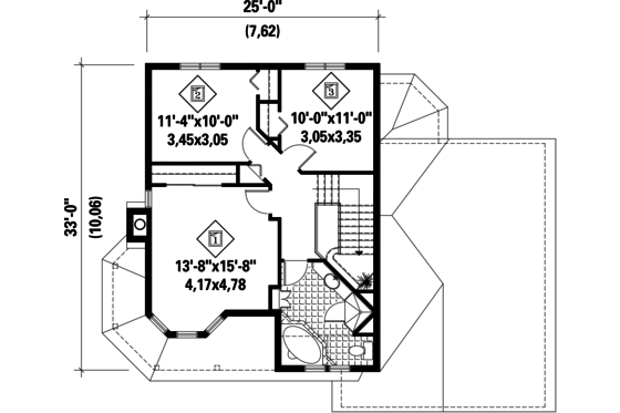 Floor Plan - Upper Floor for Victorian House Plan #25-4671 - 3 bed, 1 bath