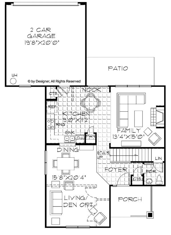 Home Plan - Colonial Floor Plan - Main Floor Plan #999-154