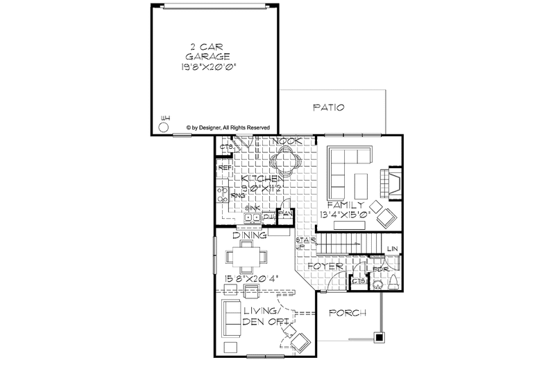 Home Plan - Floor Plan - Main Floor for Colonial House Plan #999-154 - 3 bed, 2.5 bath
