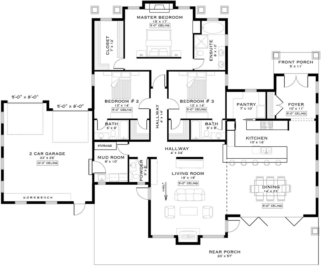 Floor Plan - Main Floor for Bungalow House Plan #1101-68 - 3 bed, 3.5 bath