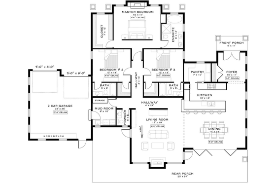 Floor Plan - Main Floor for Bungalow House Plan #1101-68 - 3 bed, 3.5 bath