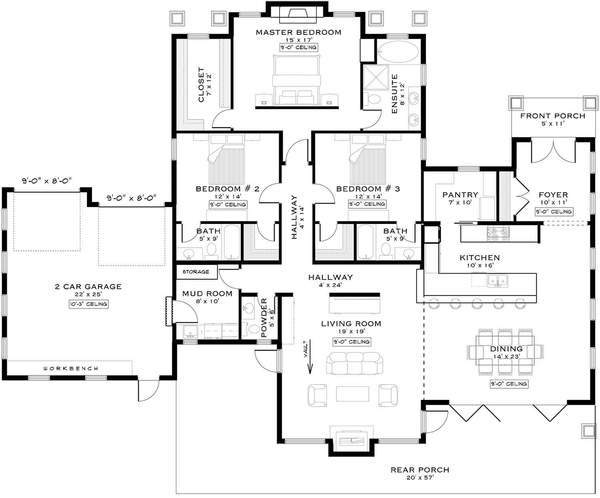 Floor Plan - Main Floor for Bungalow House Plan #1101-68 - 3 bed, 3.5 bath
