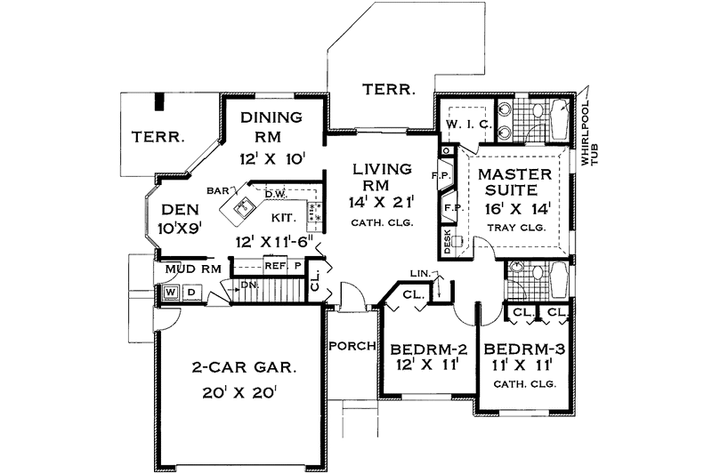 Architectural House Design - Floor Plan - Main Floor for Ranch House Plan #3-232 - 3 bed, 2 bath