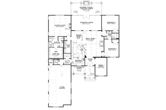 Floor Plan - Main Floor for Ranch House Plan #17-3367 - 3 bed, 2.5 bath