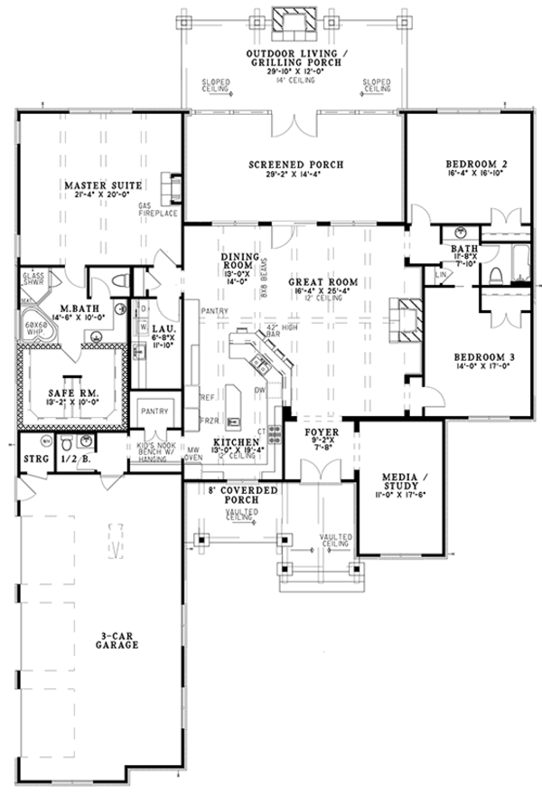 Architectural House Design - Ranch Floor Plan - Main Floor Plan #17-3367
