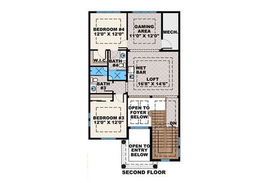 Floor Plan - Upper Floor for Mediterranean House Plan #27-562 - 4 bed, 4.5 bath