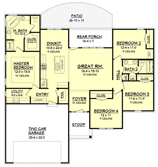 Ranch Style House Plan - 4 Beds 2 Baths 1736 Sq/Ft Plan #430-105 ...