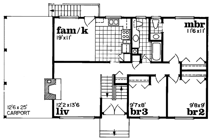 House Plan Design - Floor Plan - Main Floor for Contemporary House Plan #47-664 - 3 bed, 1.5 bath