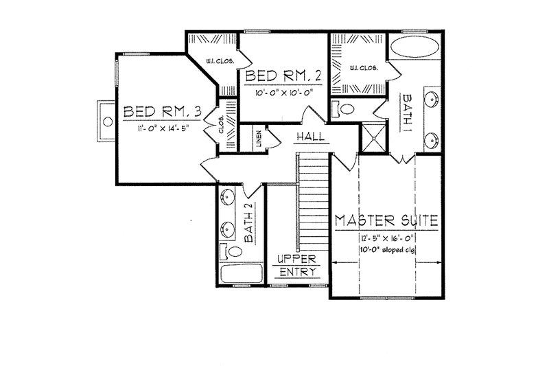 House Blueprint - Floor Plan - Upper Floor for Country House Plan #42-640 - 3 bed, 2.5 bath