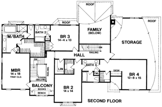 Floor Plan - Upper Floor for Colonial House Plan #328-124 - 4 bed, 3.5 bath