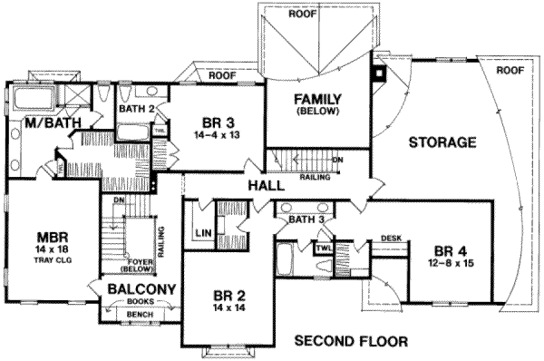Colonial Floor Plan - Upper Floor Plan #328-124