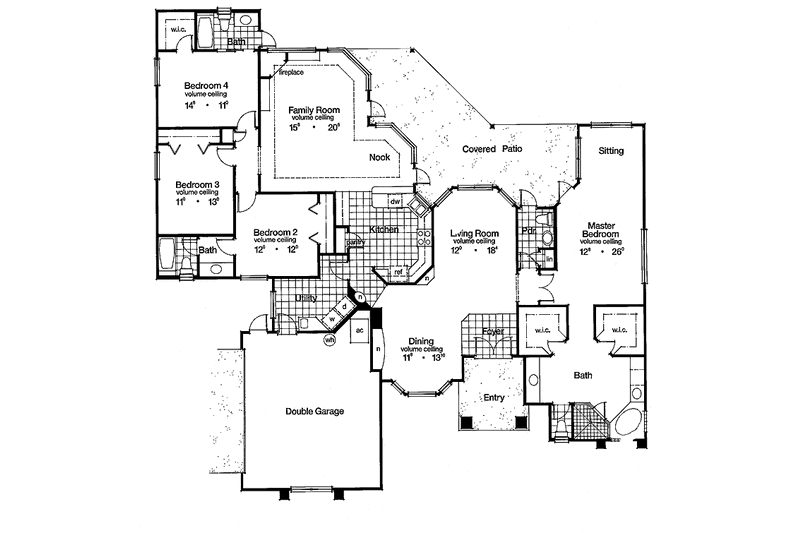 House Blueprint - Floor Plan - Main Floor for Mediterranean House Plan #417-534 - 4 bed, 3.5 bath