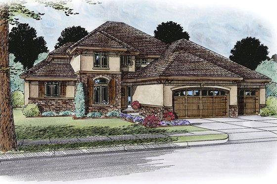 Exterior - Front Elevation 4 for European House Plan #20-2245 - 4 bed, 3.5 bath