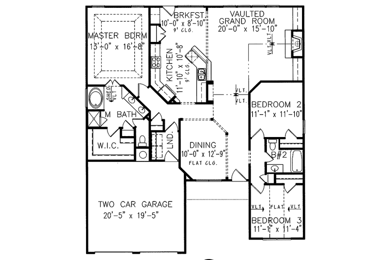 House Plan Design - Floor Plan - Main Floor for Ranch House Plan #54-241 - 3 bed, 2 bath