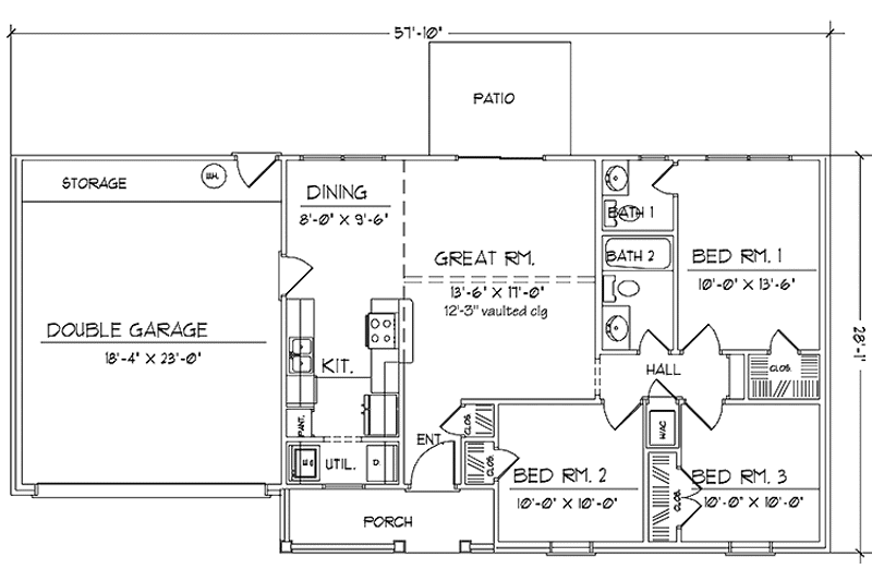 Home Plan - Floor Plan - Main Floor for Country House Plan #42-614 - 3 bed, 2 bath