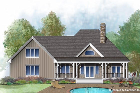 Exterior - Rear Elevation for Ranch House Plan #929-1011 - 3 bed, 2 bath