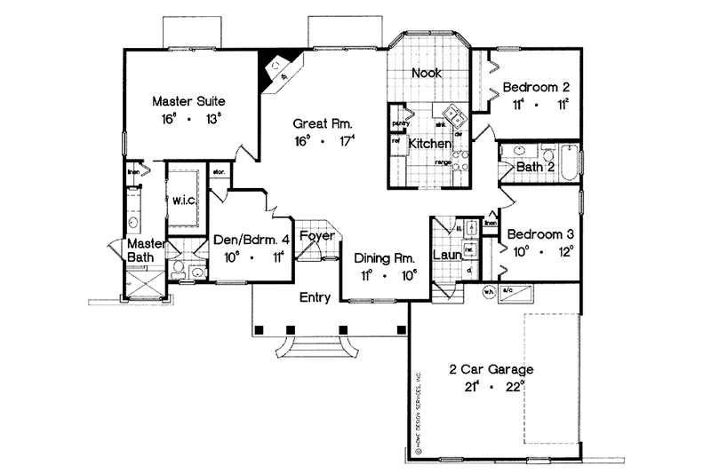 House Blueprint - Floor Plan - Main Floor for Ranch House Plan #417-691 - 4 bed, 2 bath
