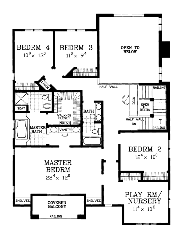 Architectural House Design - Country Floor Plan - Upper Floor Plan #72-1128