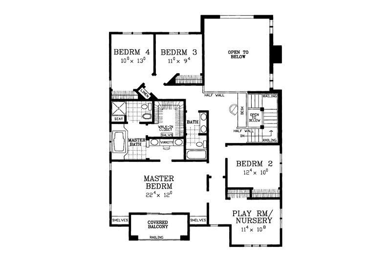 House Blueprint - Floor Plan - Upper Floor for Country House Plan #72-1128 - 4 bed, 2.5 bath
