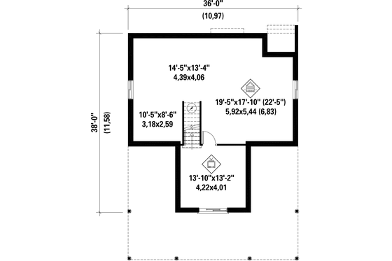 Floor Plan - Lower Floor for Country House Plan #25-4580 - 2 bed, 1 bath