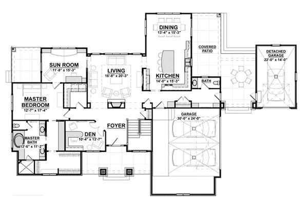 Craftsman Floor Plan - Main Floor Plan #928-266
