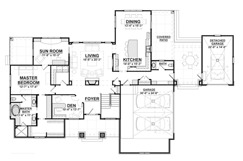 Architectural House Design - Floor Plan - Main Floor for Craftsman House Plan #928-266 - 3 bed, 2.5 bath