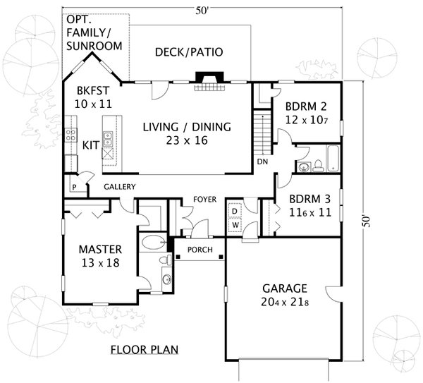Architectural House Design - Floor Plan - Main Floor for Ranch House Plan #1053-11 - 3 bed, 2 bath