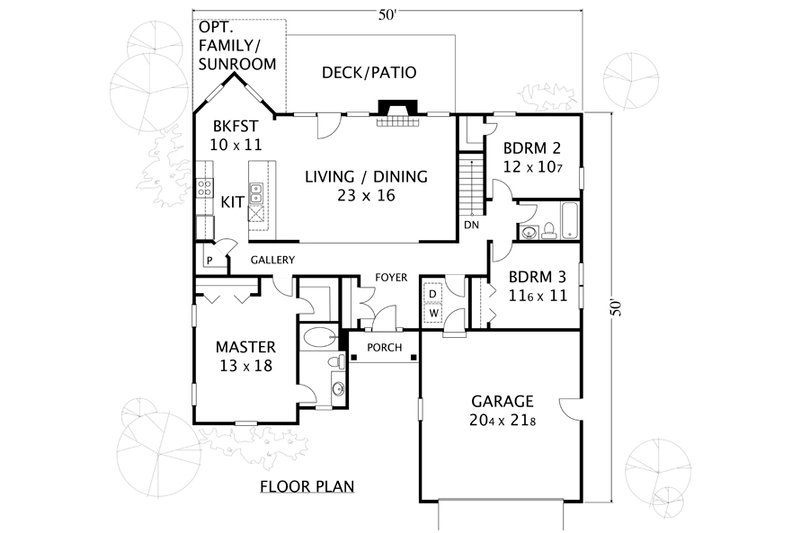 Architectural House Design - Floor Plan - Main Floor for Ranch House Plan #1053-11 - 3 bed, 2 bath
