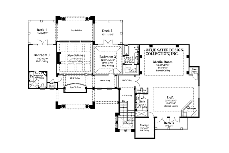 Architectural House Design - Floor Plan - Upper Floor for Mediterranean House Plan #930-398 - 4 bed, 5.5 bath