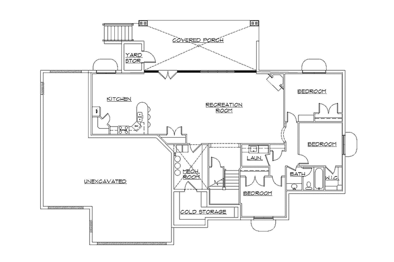 House Blueprint - Floor Plan - Lower Floor for European House Plan #945-103 - 3 bed, 2 bath