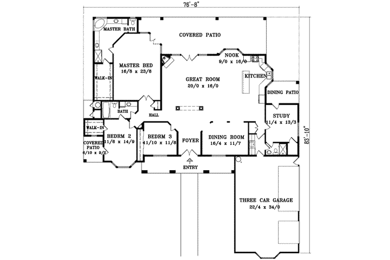 Dream House Plan - Floor Plan - Main Floor for Adobe / Southwestern House Plan #1-1022 - 4 bed, 3 bath