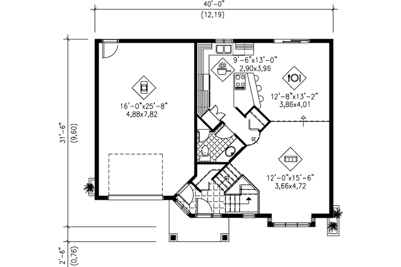 Dream House Plan - Floor Plan - Main Floor for Traditional House Plan #25-3051 - 2 bed, 2 bath