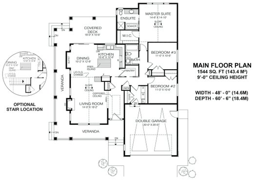 Floor Plan - Main Floor for Farmhouse House Plan #1100-65 - 3 bed, 2 bath