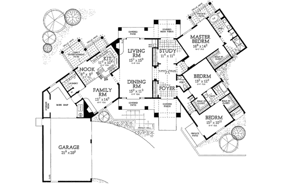 Floor Plan - Main Floor for Mediterranean House Plan #72-151 - 3 bed, 2.5 bath