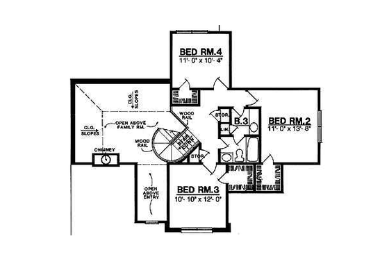 Floor Plan - Upper Floor for Traditional House Plan #40-136 - 4 bed, 2.5 bath