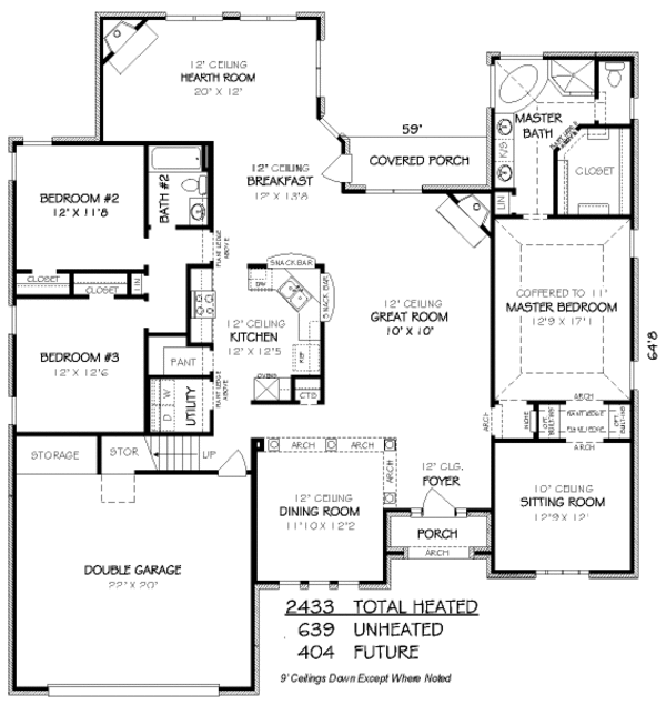 European Style House Plan - 3 Beds 2 Baths 2433 Sq/Ft Plan #424-315 ...