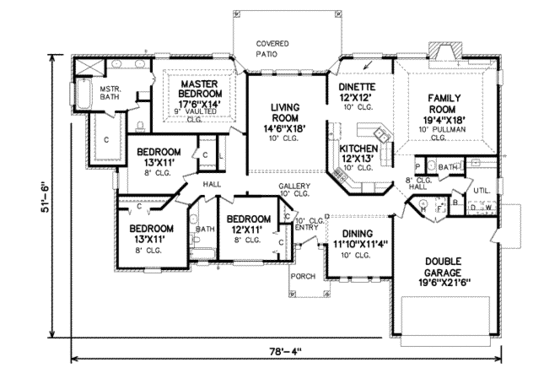 Floor Plan - Main Floor for Traditional House Plan #65-164 - 4 bed, 2.5 bath