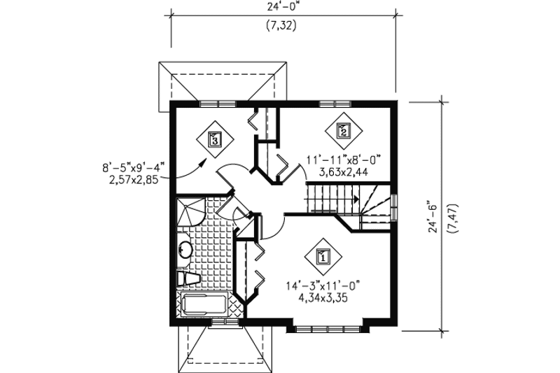 Dream House Plan - Floor Plan - Upper Floor for European House Plan #25-4014 - 3 bed, 1.5 bath