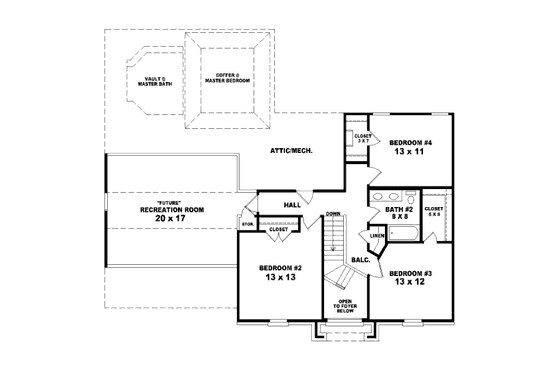 Floor Plan - Upper Floor for Traditional House Plan #81-13896 - 4 bed, 2.5 bath