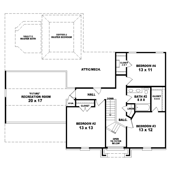 Traditional Floor Plan - Upper Floor Plan #81-13896