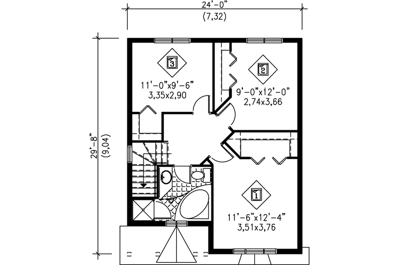 House Design - Floor Plan - Upper Floor for Traditional House Plan #25-2017 - 3 bed, 1.5 bath