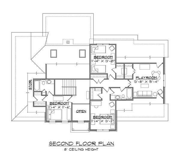 House Blueprint - Traditional Floor Plan - Upper Floor Plan #1054-71