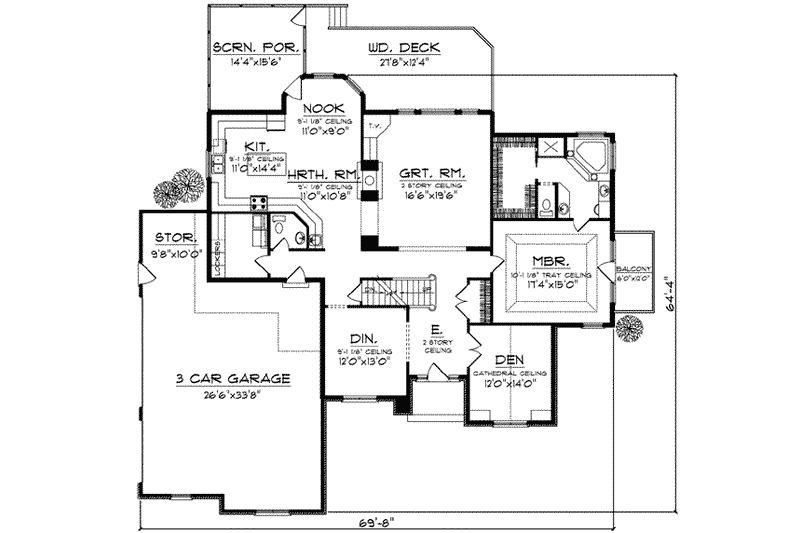 Home Plan - Floor Plan - Main Floor for European House Plan #70-845 - 3 bed, 2.5 bath