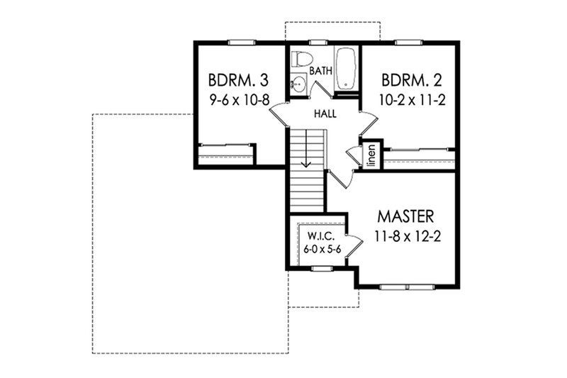 House Blueprint - Floor Plan - Upper Floor for Traditional House Plan #1010-219 - 3 bed, 1.5 bath