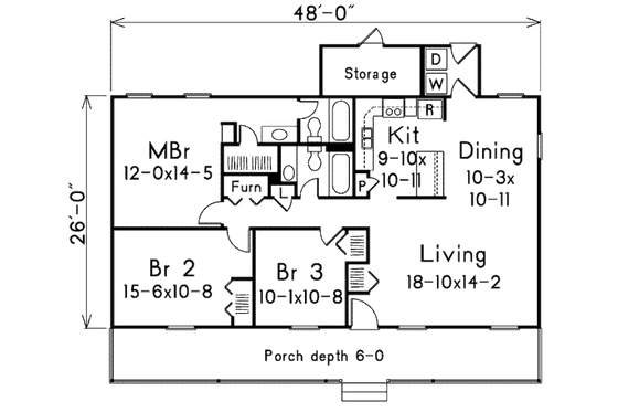 Floor Plan - Main Floor for Farmhouse House Plan #57-526 - 3 bed, 2 bath