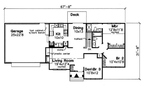 Floor Plan - Main Floor for Ranch House Plan #50-196 - 3 bed, 2 bath