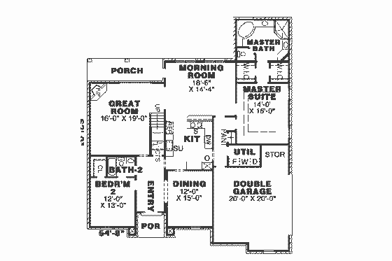 Floor Plan - Main Floor for European House Plan #34-149 - 4 bed, 3 bath
