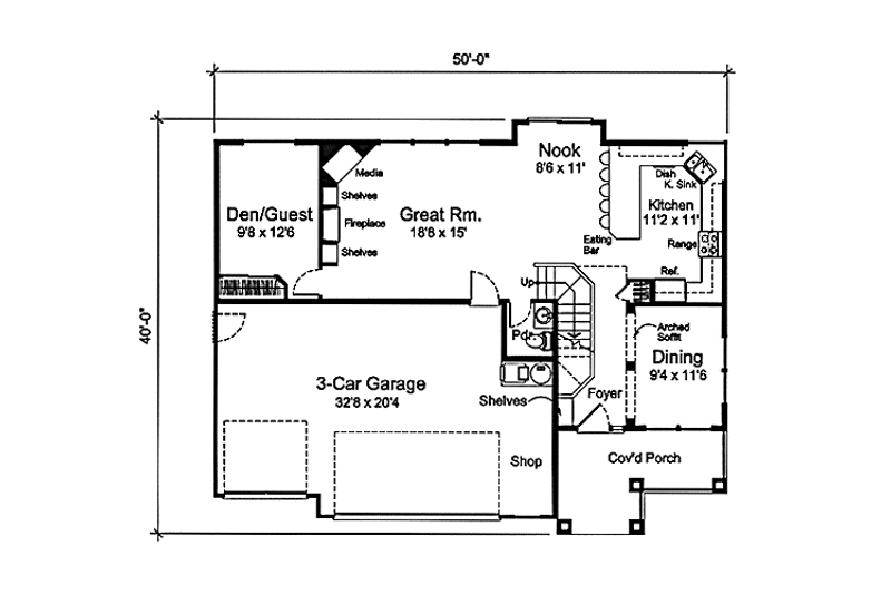 Dream House Plan - Floor Plan - Main Floor for Country House Plan #997-6 - 3 bed, 2.5 bath