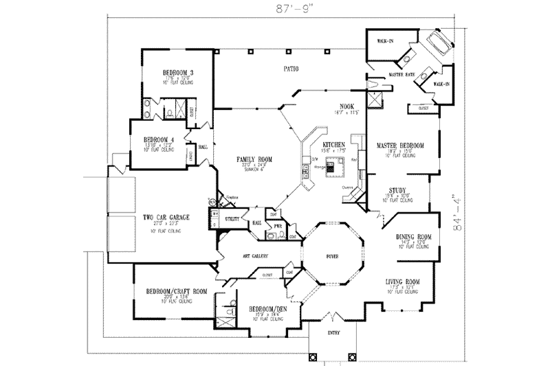 Home Plan - Floor Plan - Main Floor for Adobe / Southwestern House Plan #1-918 - 5 bed, 3.5 bath