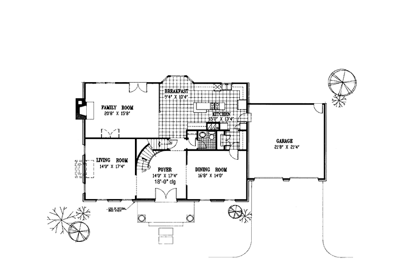 Architectural House Design - Floor Plan - Main Floor for Colonial House Plan #953-14 - 4 bed, 2.5 bath